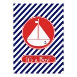 Blue and Red Sailboat Baby Boy Announcement