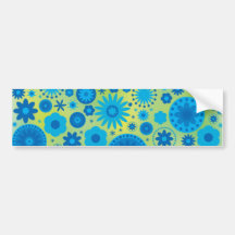 Blue and Turquoise Hippy Flower Pattern Bumper Stickers