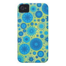 Blue and Turquoise Hippy Flower Pattern iPhone 4 Covers
