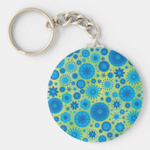 Blue and Turquoise Hippy Flower Pattern Keychains