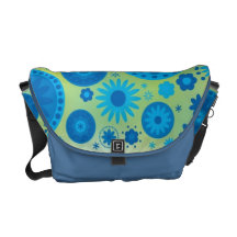 Blue and Turquoise Hippy Flower Pattern Messenger Bags