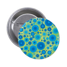 Blue and Turquoise Hippy Flower Pattern Pins
