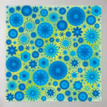 Blue and Turquoise Hippy Flower Pattern Posters