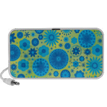 Blue and Turquoise Hippy Flower Pattern iPhone Speakers