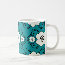 blue and white boho chic flower damask pattern coffee mug