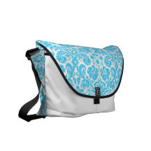 Blue and White Fancy Damask Patterned Courier Bag