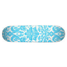 Blue and White Fancy Damask Patterned Custom Skate Board