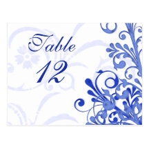 Blue and White Floral Wedding Table Cards Post Card