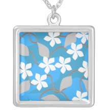 Blue and White Flowers. Floral Pattern. Personalised Necklace