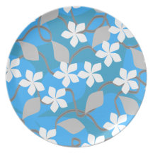 Blue and White Flowers. Floral Pattern. Plate