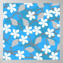 Blue and White Flowers. Floral Pattern. Poster