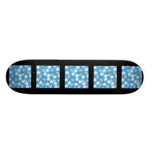 Blue and White Flowers. Floral Pattern. Skate Board