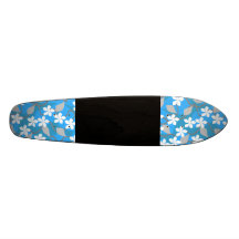 Blue and White Flowers. Floral Pattern. Skateboard Deck