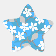 Blue and White Flowers. Floral Pattern. Star Stickers