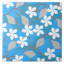 Blue and White Flowers. Floral Pattern. Tiles