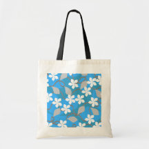 Blue and White Flowers. Floral Pattern. Tote Bags