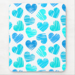 Blue and white hearts mousepad