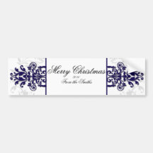 Blue and White Silver Damask Bumper Sticker