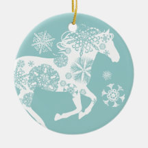 Blue and White Snowflake Christmas Horse Christmas Ornaments