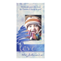 Blue and White Snowflake "Love" Holiday Photo Card