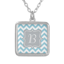 Blue and White Zigzag Monogram Personalised Necklace