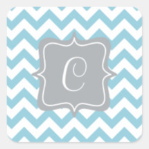 Blue and White Zigzag Monogram Square Sticker