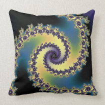 Blue and Yellow Abstract Fractal Swirl Pillow pillows