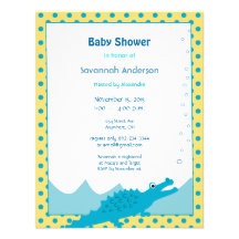 Blue and Yellow Alligator Baby Boy Shower Custom Invitations