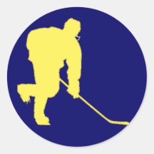BLUE AND YELLOW HOCKEY ROUND STICKERS