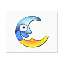 Blue and Yellow Smiling Moon Canvas Print