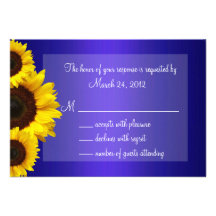 Blue and Yellow Sunflower Wedding RSVP Personalised Invitation