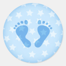 Blue baby footprints on a starry background round sticker
