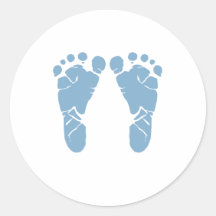 Blue baby footprints round stickers