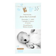 Blue Baby Laundry Birth Announcement Photo Greeting Card