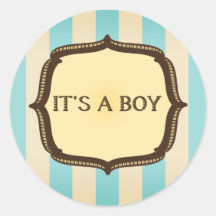 Blue Baby Shower Sticker - Vintage Stripes