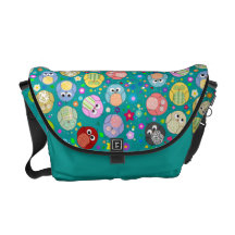 Blue bag with cute owls and flowers courier bag