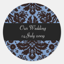 Blue baroque damask personalised stickers