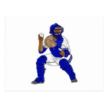 Blue baseball catcher postcard