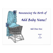 Blue Bassinet Baby Birth Announcement Post Card