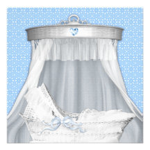 Blue Bassinet Elegant Baby Boy Shower Invitations