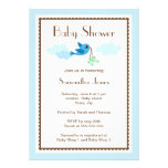 Blue bird with green socks baby shower invitation