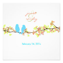 Blue birds, love birds/colourful blossoms custom announcements