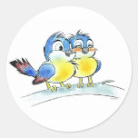 Blue birds round sticker