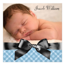 Blue Black Baby Boy Photo Birth Announcement