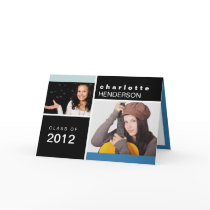 Blue black custom photo graduation announcement cards