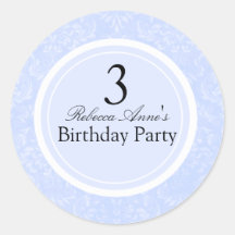 Blue & Black Damask Kids Birthday Party Sticker
