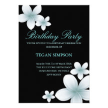 Blue & Black Frangipani Birthday Invite