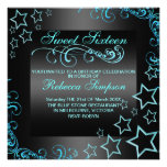 Blue/Black Sweet16 Star & Swirl Birthday Invite