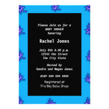 Blue Black White Baby Shower Party Custom Invite
