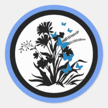 Blue black white flower butterfly envelope seals stickers